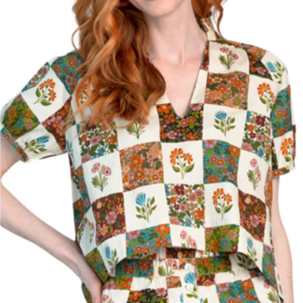 Olivia James Elizabeth Top in Patchwork, Medium, EUC